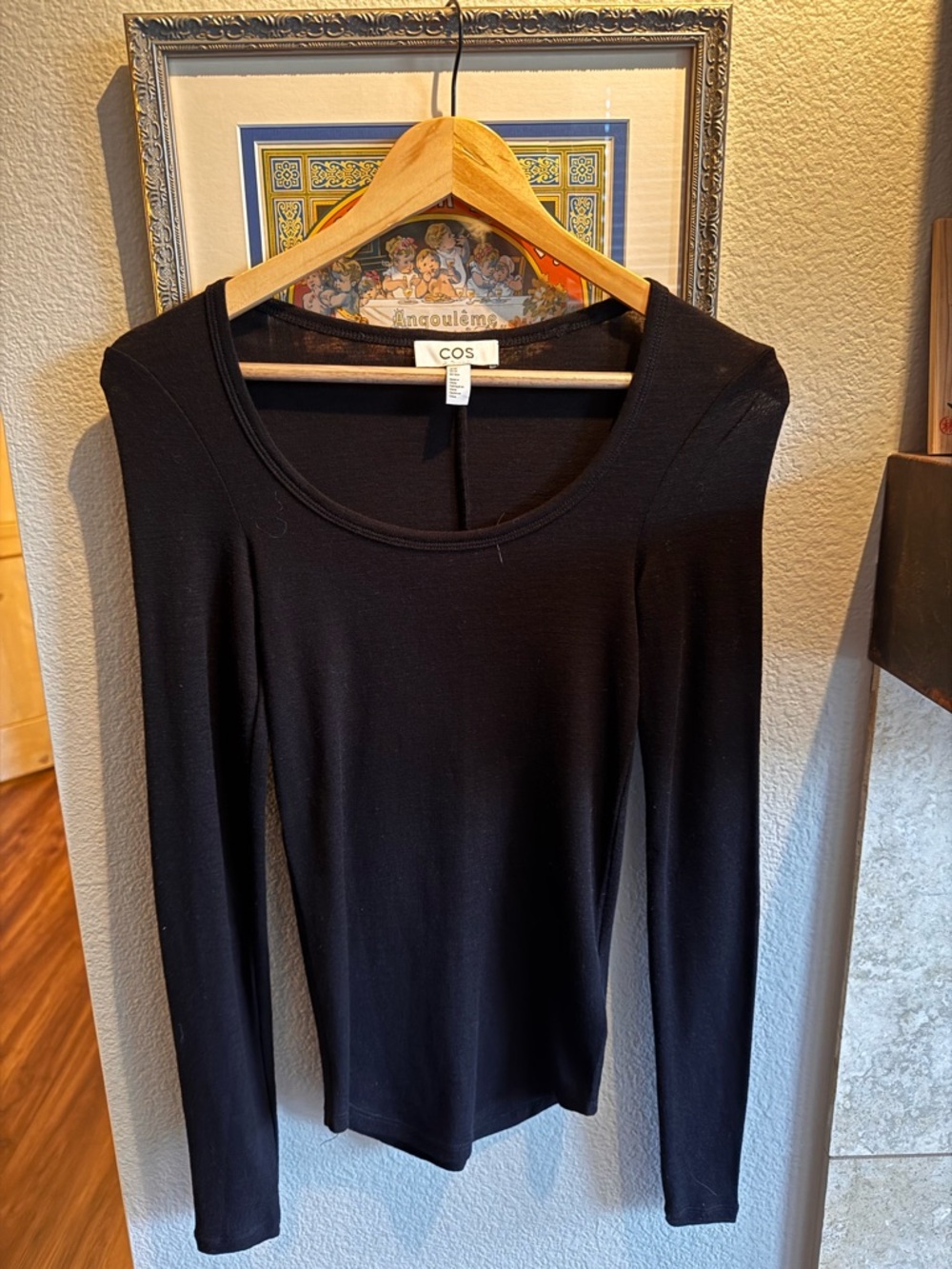 COS Black Long-Sleeve Scoop Neck Top